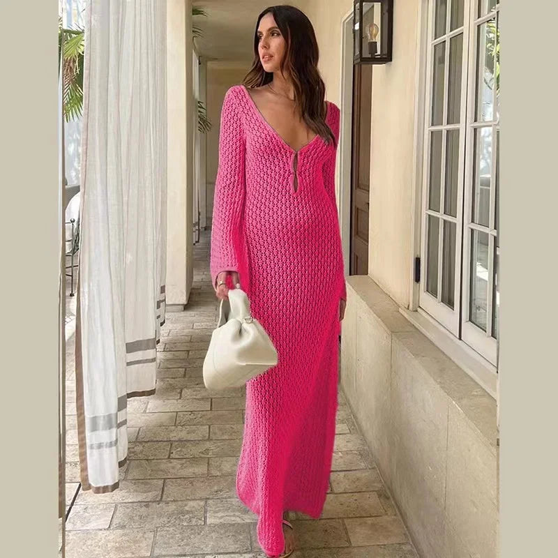 Robe de plage longue en tricot pour femmes