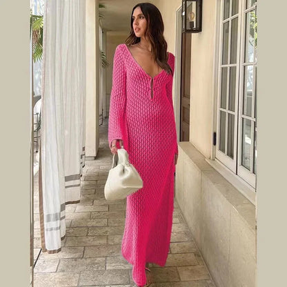 Robe Longue de Plage en Maille Femme