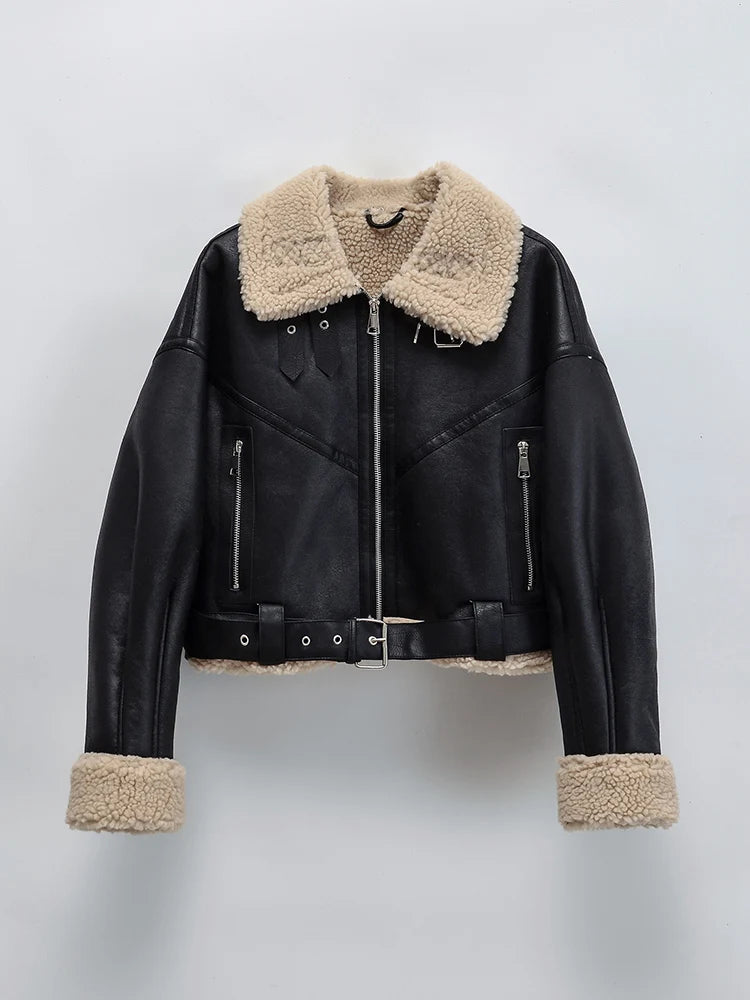 Veste en fausse fourrure d'agneau pour femmes
