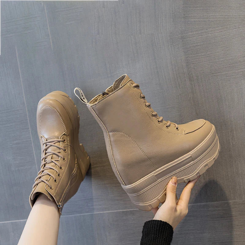 Bottine compensées en cuir PU pour femmes