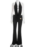 Ensemble pantalon long et haut court dos nu à col V pour femmes