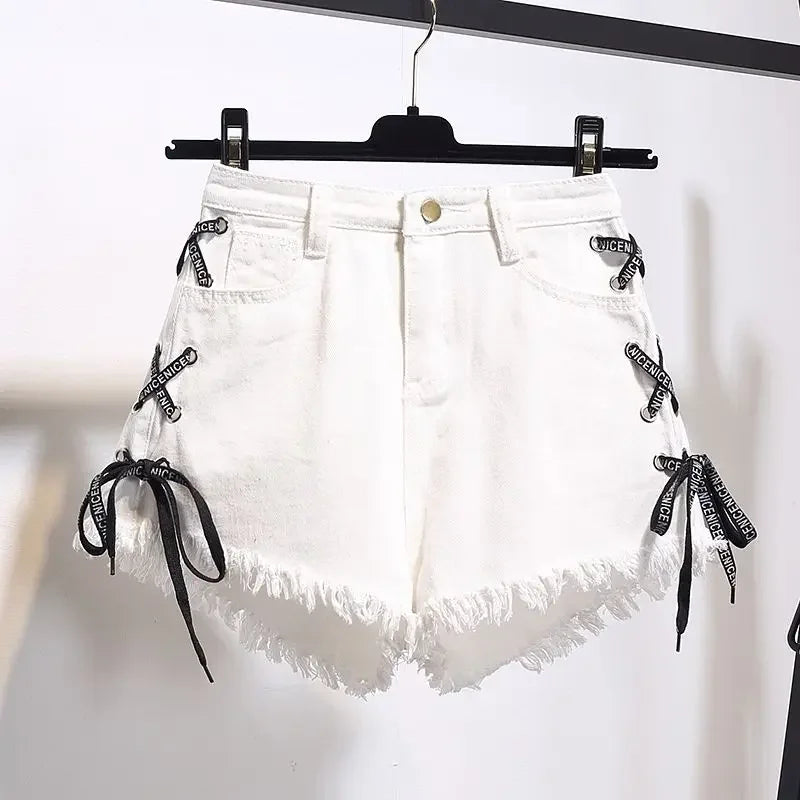 Short en Jean blanc taille haute pour femmes