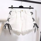 Short en Jean blanc taille haute pour femmes
