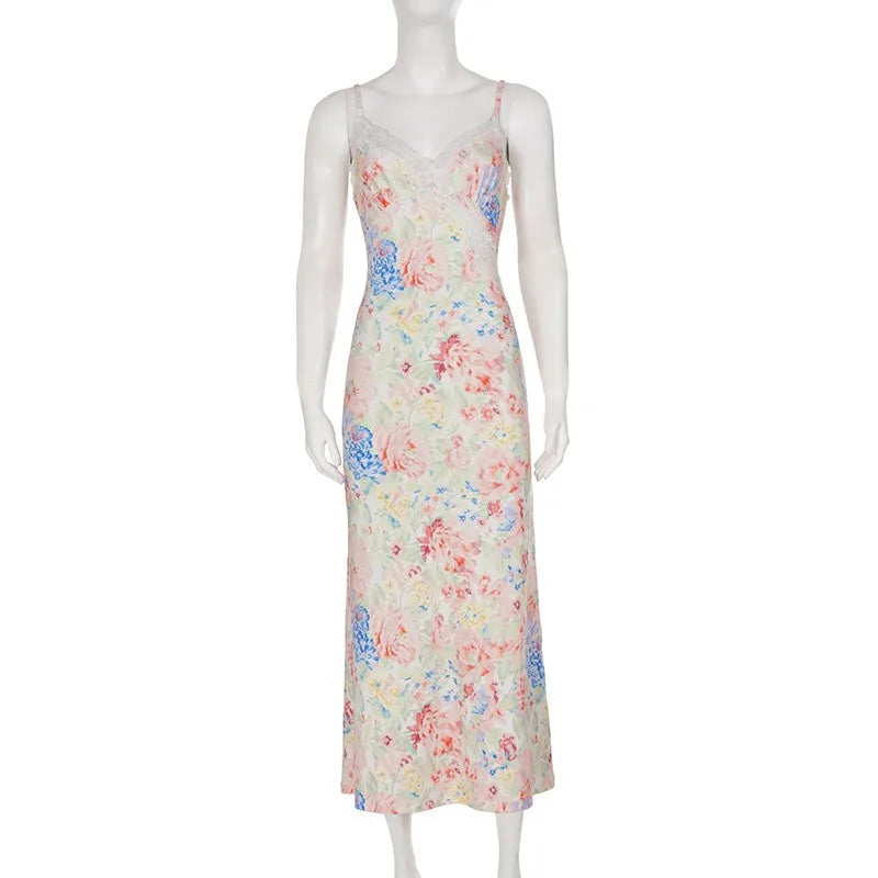 Robe longue d'été en dentelle à imprimé floral pour femmes