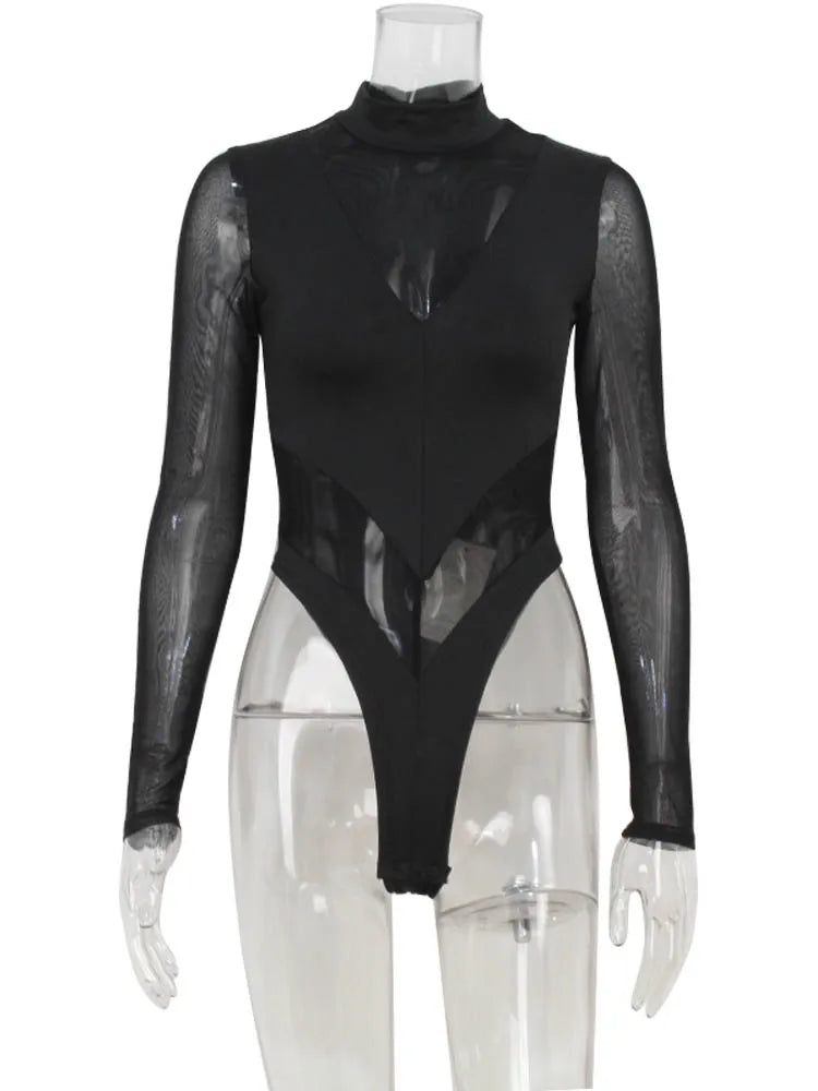 Body transparent à manches longues pour femmes