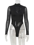 Body transparent à manches longues pour femmes
