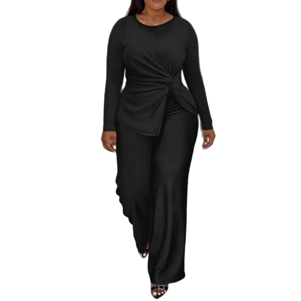 Ensemble décontracté grande taille haut à manches longues et pantalon long pour femmes