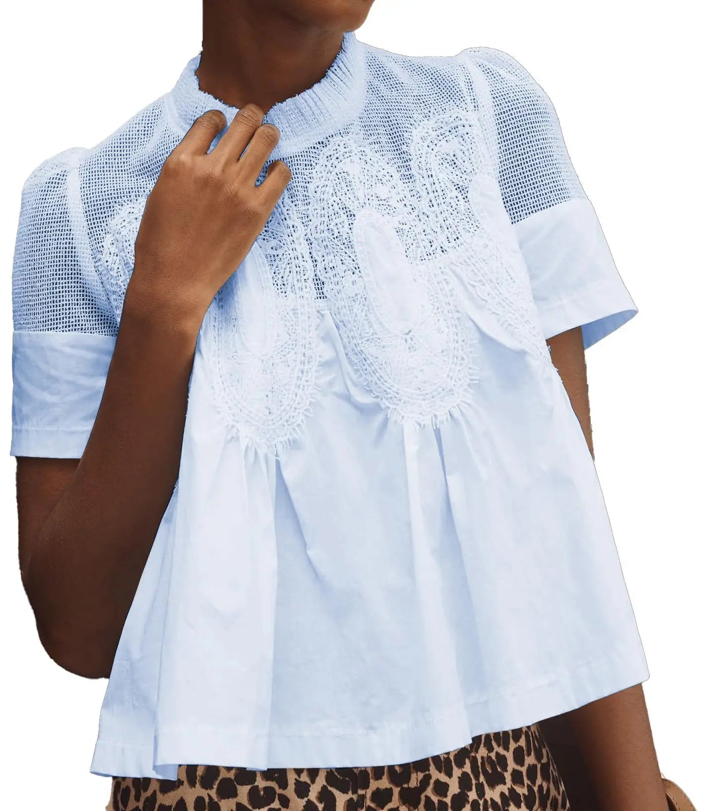 T-shirts en dentelle à col rond pour femmes