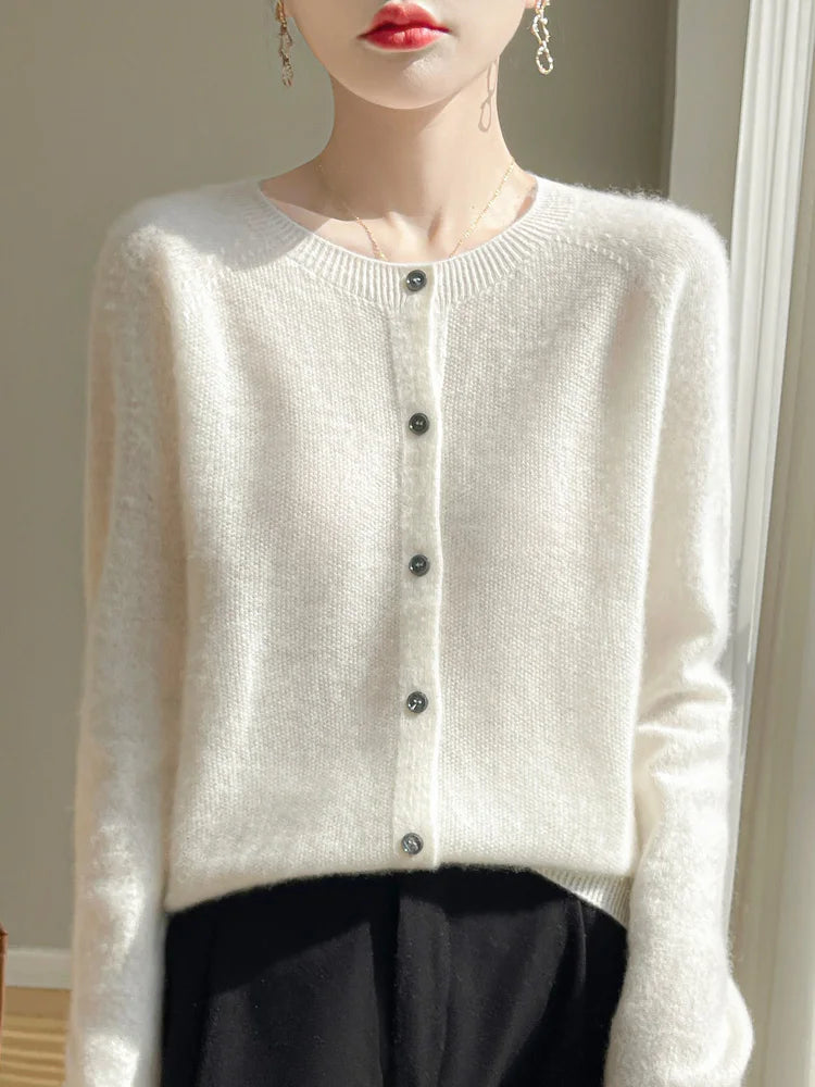 Cardigan basique à col rond pour femmes