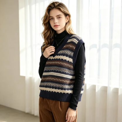 Gilet Sans Manches Femme – Maille Imprimée