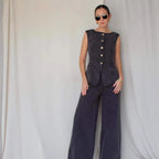 Ensemble gilet et pantalon en jean taille haute amincissant pour femmes