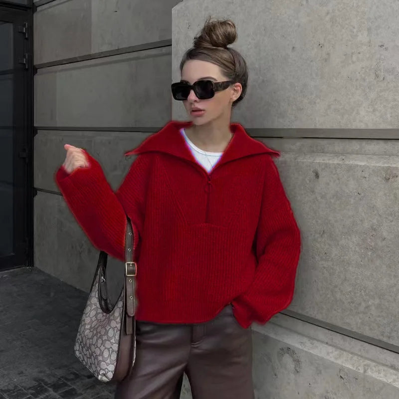 Pull ample en tricot à manches longues pour femmes