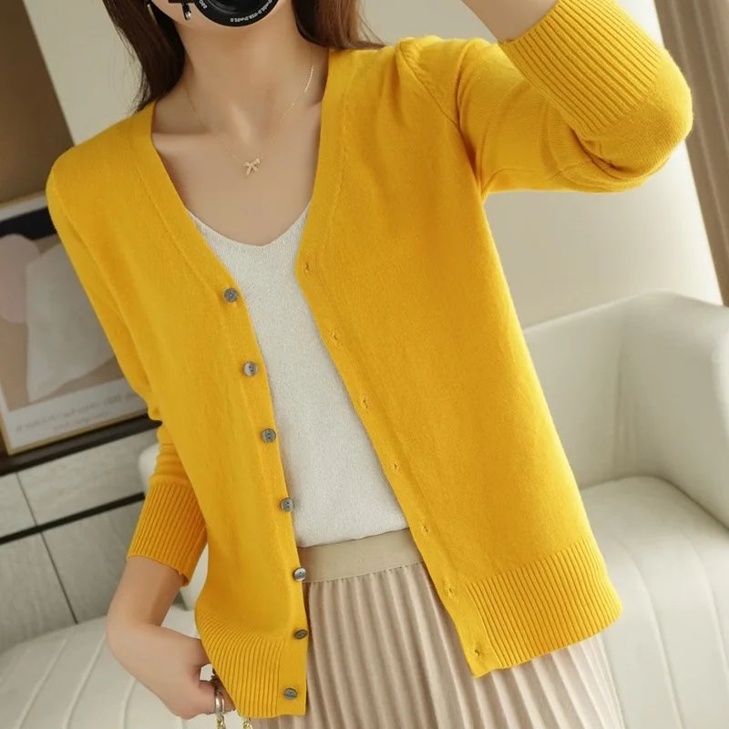 Cardigan tricoté à manches longues et col en v pour femmes
