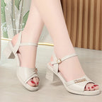 Sandales en cristal en cuir talons pour femmes