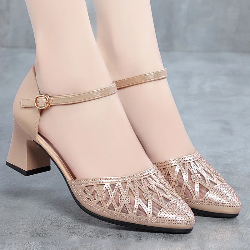 Sandales pointues en cuir talons pour femmes
