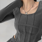 Tops à manches longues et col rond pour femmes