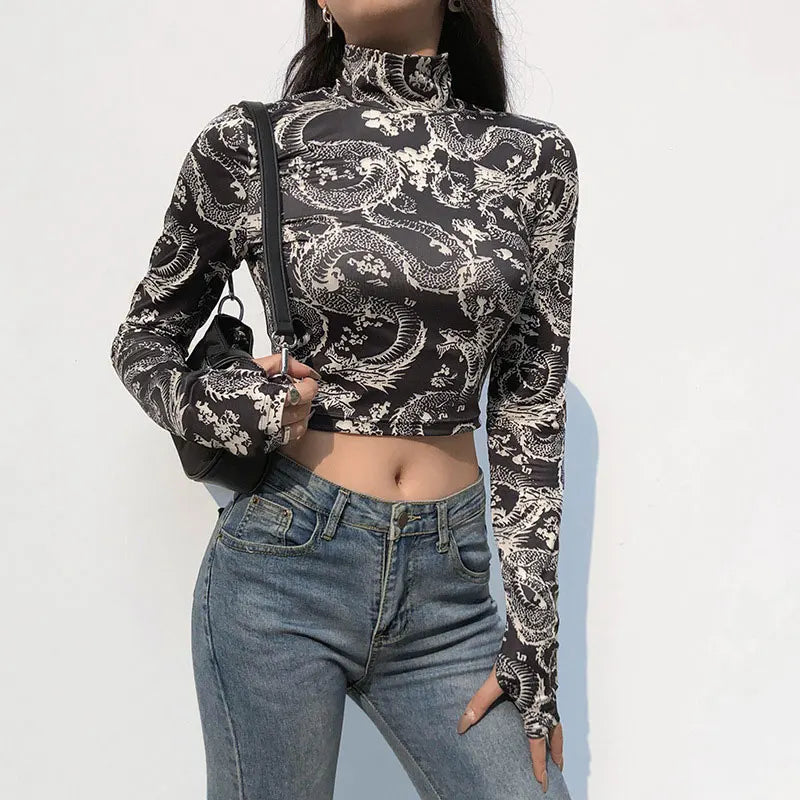 T-shirt Slim à manches et col haut pour femmes