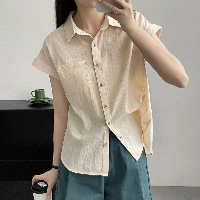 Chemise à manches courtes, style polyvalent, pour femmes