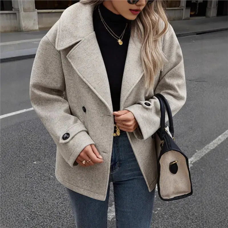 Veste en laine décontractée avec col de costume pour femmes