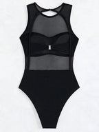 Maillot de bain une pièce transparent en maille noire, sexy, pour femmes