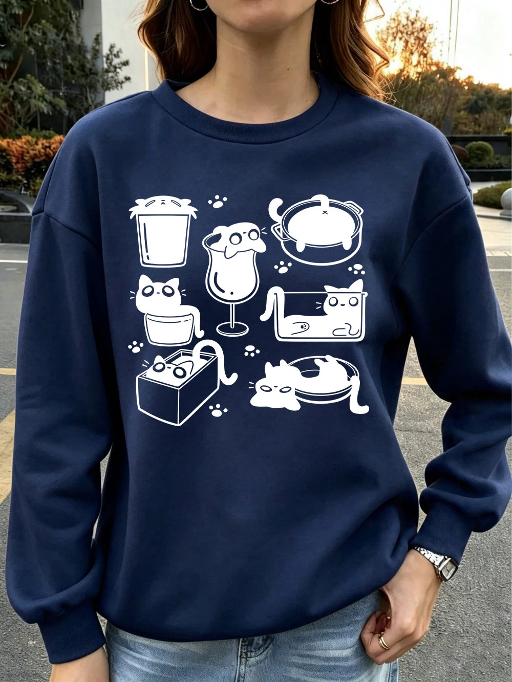 Sweat-shirts à capuche imprimés pattes de chat Art Line pour femmes