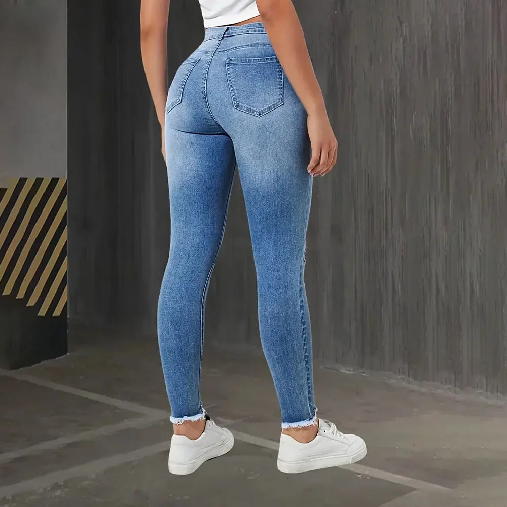 Jean Skinny déchiré taille haute pour femmes
