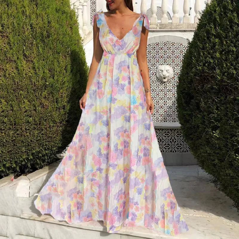 Robes longues sans manches à imprimé floral pour femmes