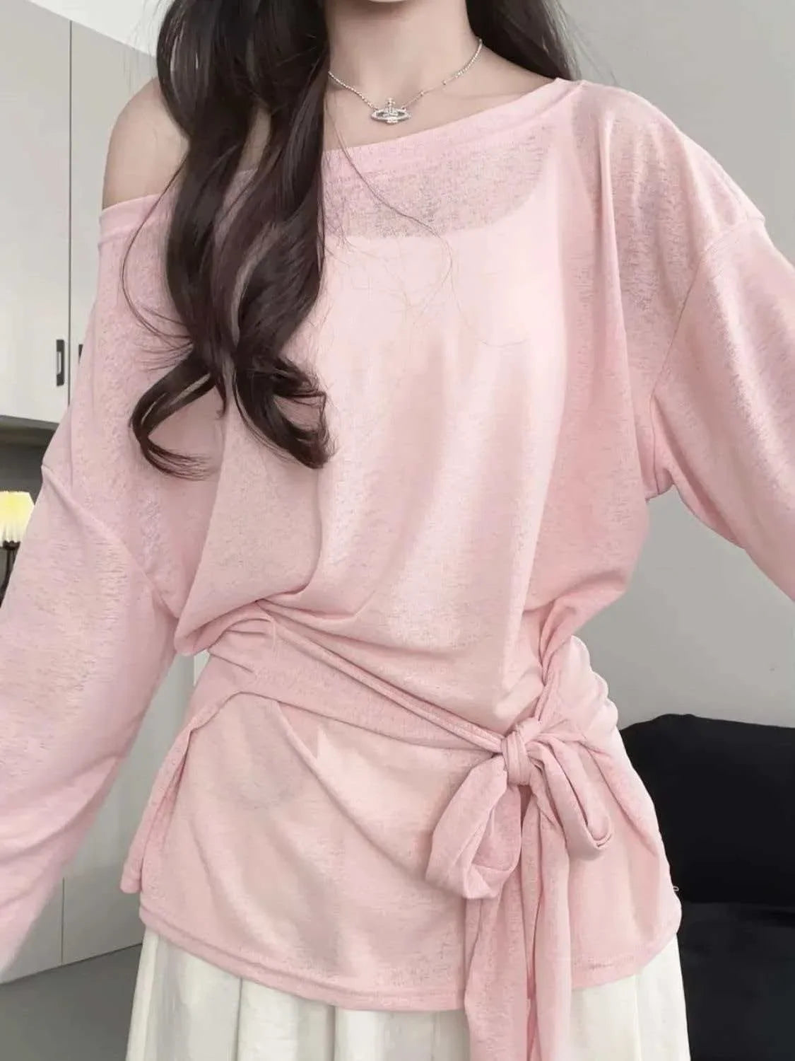 Top Transparent Femme – Épaules Dénudées et Taille Nouée