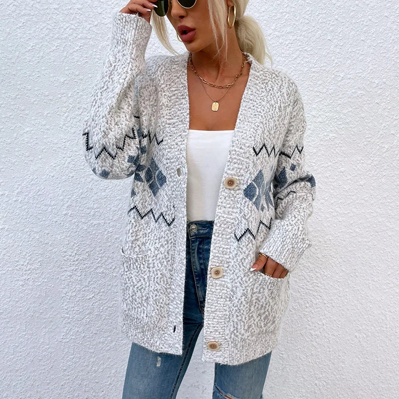 Cardigan ample imprimé décontracté pour femmes