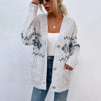 Cardigan Ample Imprimé Femme – Style Décontracté