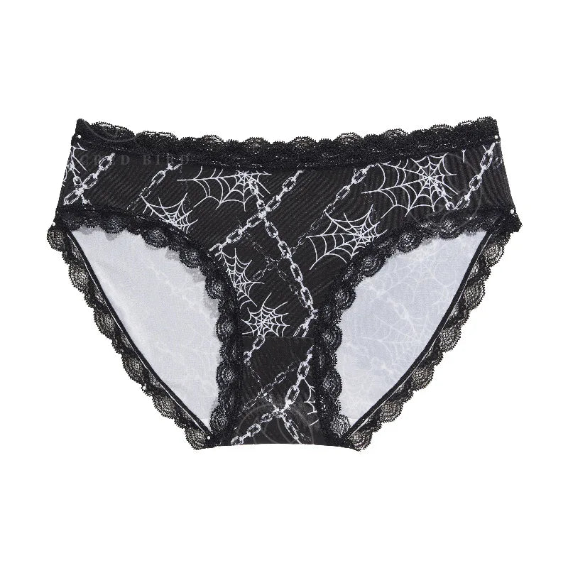 Culotte taille basse respirant en soie glacée garnie de dentelle pour femmes