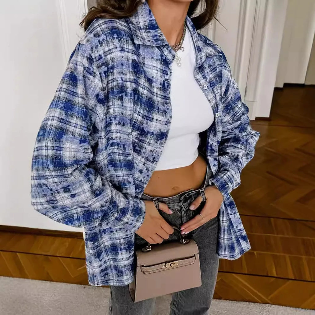 Chemise à carreaux ample pour femmes