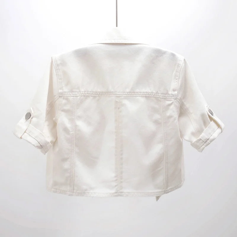 Veste courte en jean avec manches mi-longue pour femmes
