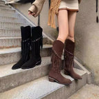 Bottes à bout pointu et talon épais pour femmes