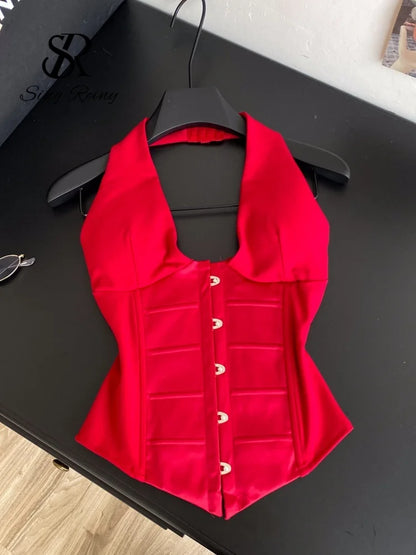 Débardeur Corset Satin Femme – Col Halter