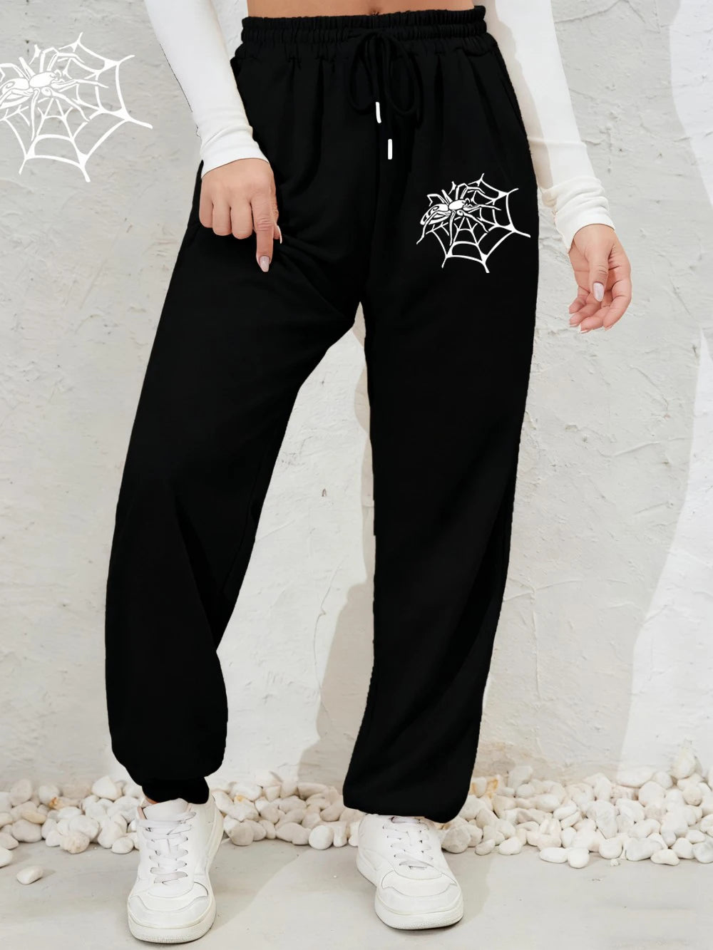Pantalon de jogging imprimé araignées et toiles d'araignée pour femmes