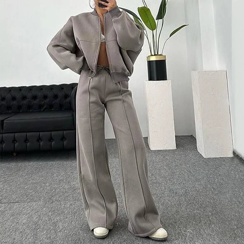Ensemble Sportswear Femme – Cardigan Court Zippé et Pantalon