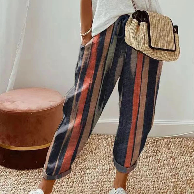 Pantalon vintage à imprimé floral pour femmes
