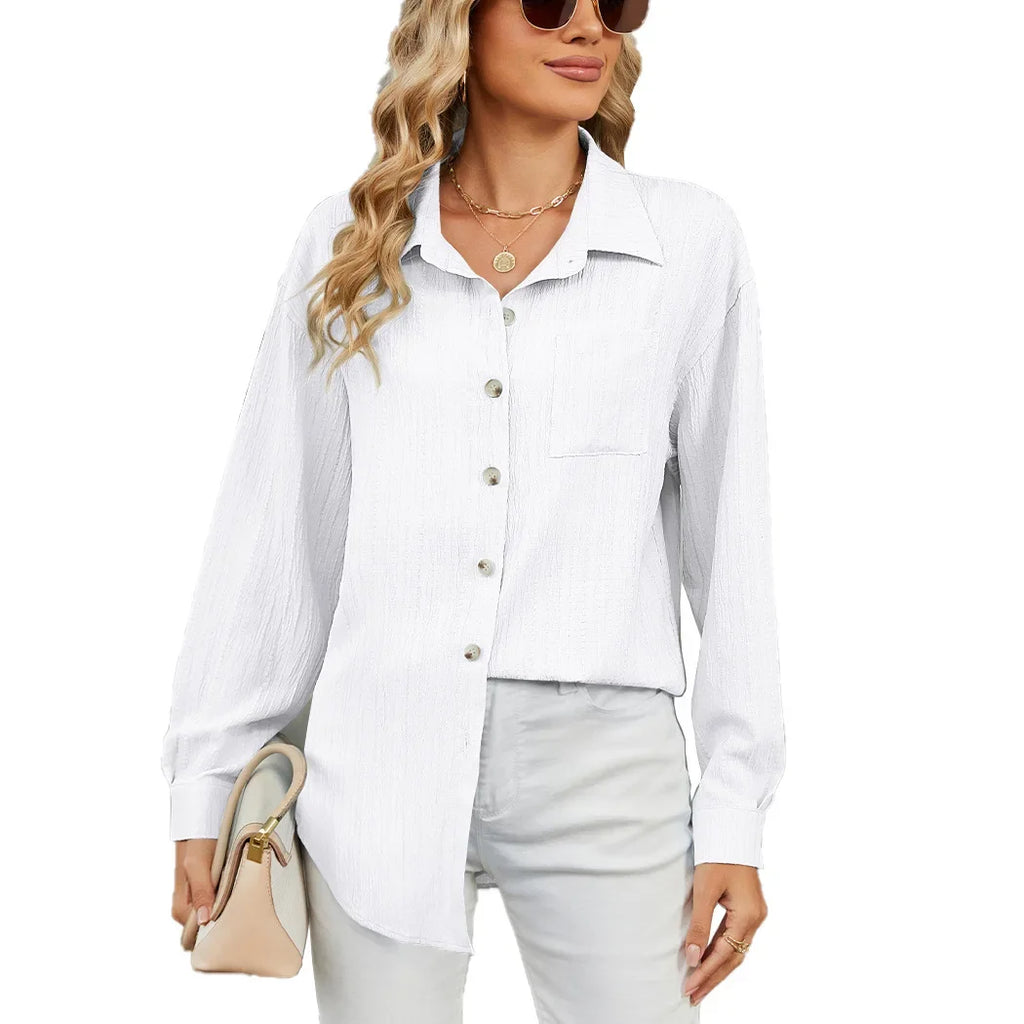 Chemise ample à manches longues et col uni pour femmes