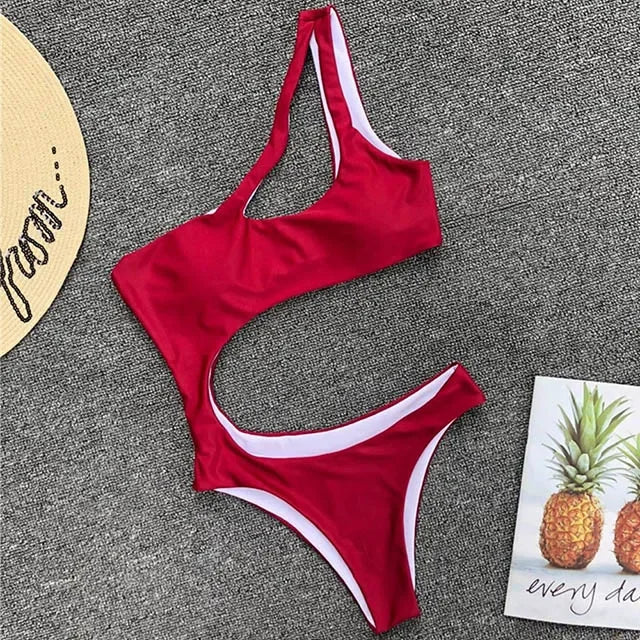 Maillot de bain une pièce à épaule dénudée, pour femmes