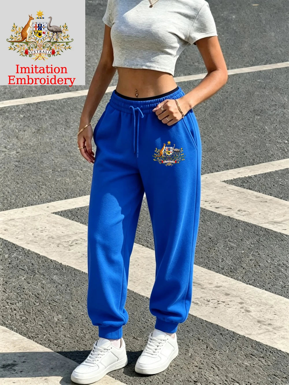 Pantalon de jogging ample à poches, imprimé emblème australien pour femmes