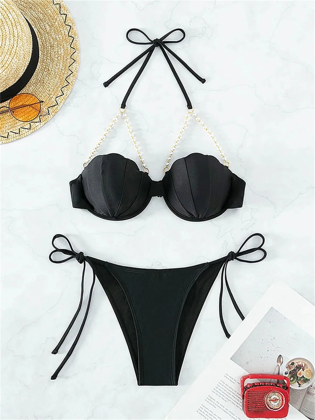 Maillot de bain deux pièces soutien-gorge Push Up en forme coquille pour femmes