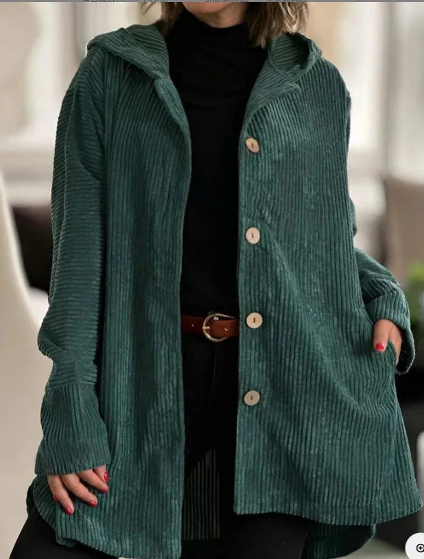 Veste décontractée à capuche en velours côtelé pour femmes
