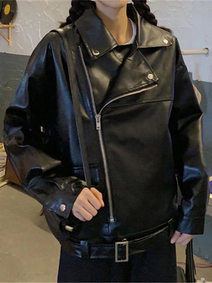 Veste perfecto femme noire en cuir synthétique