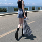 Short en jean denim taille haute pour femmes