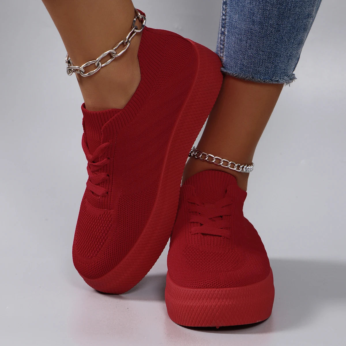 Baskets plates en maille respirante pour femmes