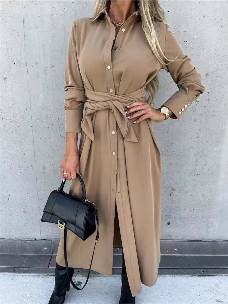Robe chemise à manches longues pour femmes