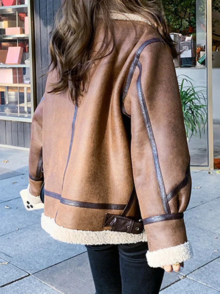 Veste femme vintage en faux daim et fausse fourrure
