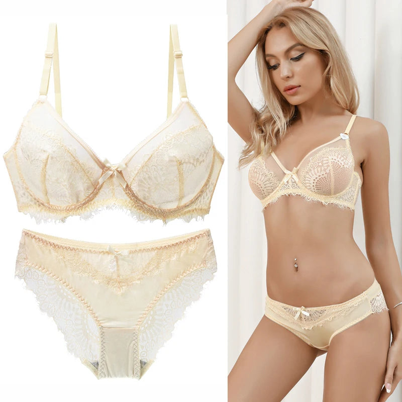 Ensemble de soutien-gorge en dentelle et culotte assortie pour femmes,