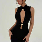 Mini robe sans manches serré taille haute pour femmes